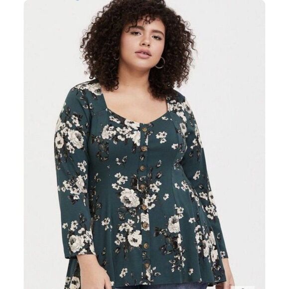 Torrid Fit And Flare Stretch Challis Button-Up Floral Top 2X - Picture 1 of 7